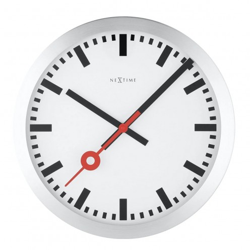 Vægur - NeXtime Station Stripe Sølv/Hvid